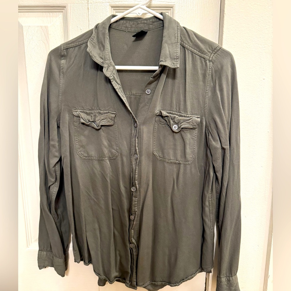 Women’s Olive Green Casual Button Down Shirt